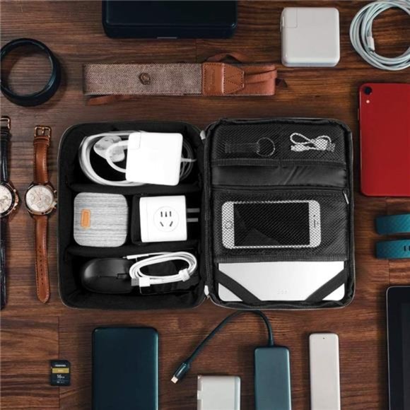 Electronics Organizer, Waterproof Bag Double Layer Large Shockproof - Black - Picture 6 of 6